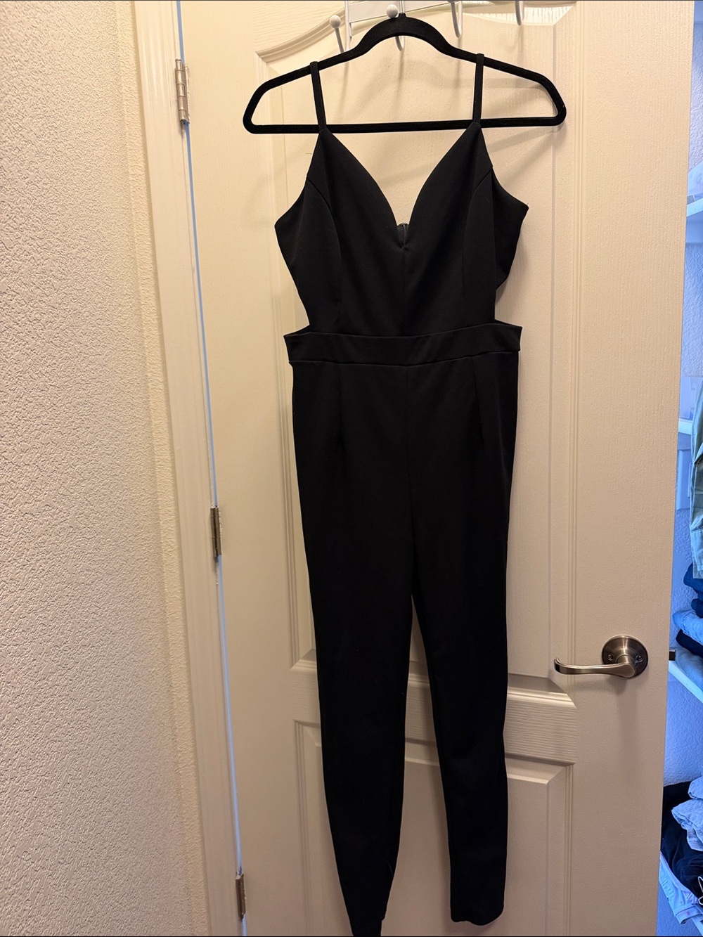 Black Spaghetti-Strap V-Neck Jumpsuit